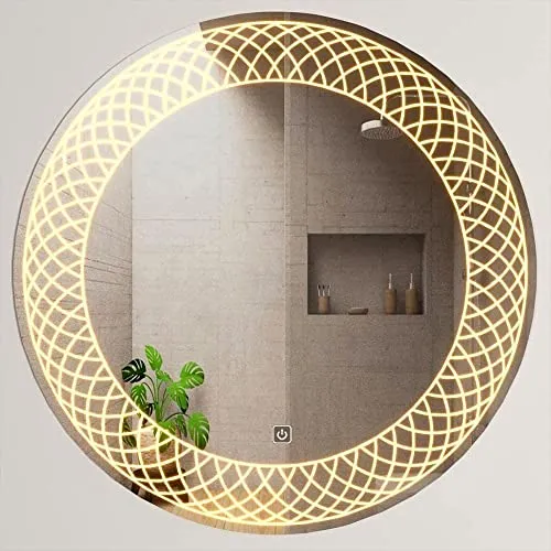 LAXMI Glass Shop Wall Mounted Led Touch Sensor Mirror with Aluminum Frame | LED Illuminated Modern Design Vanity Round Mirror for Bathroom, Bedroom & Makeup Room (24inch x 24inch)