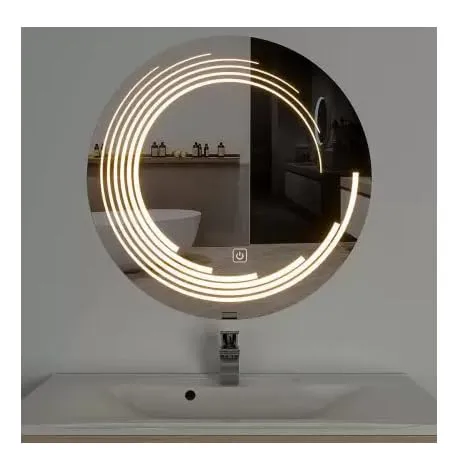 LAXMI Glass Shop Wall Mounted Led Touch Sensor Mirror with Aluminum Frame | LED Illuminated Modern Design Vanity Round Mirror for Bedroom, Bathroom & Makeup Room (24inch x 24inch)
