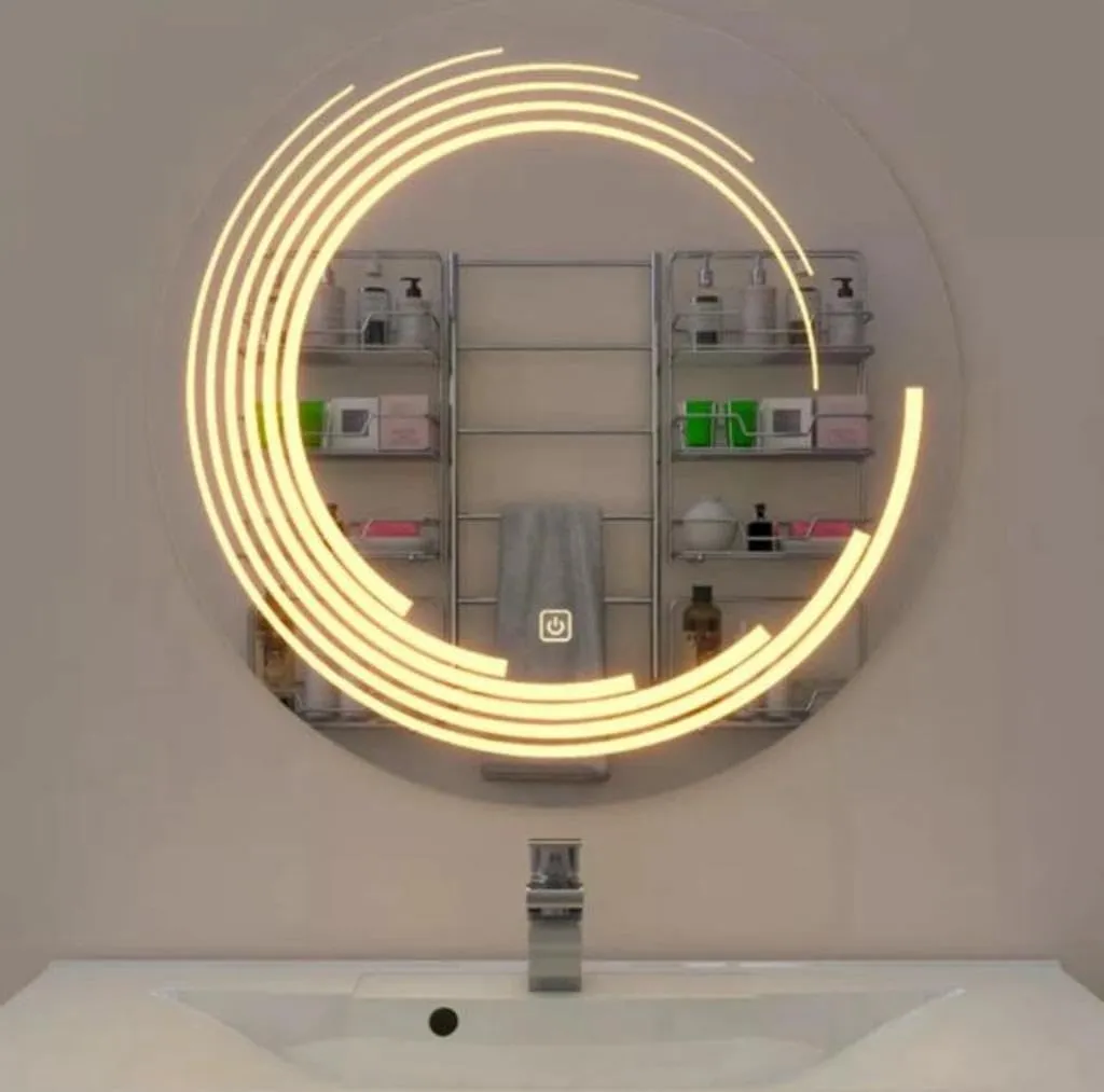 LAXMI Glass Shop Wall Mounted Led Touch Sensor Mirror with Aluminum Frame | LED Illuminated Modern Design Vanity Round Mirror for Bedroom, Bathroom & Makeup Room (24inch x 24inch)