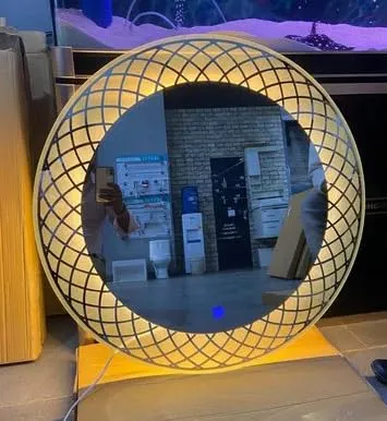 LAXMI Glass Shop Wall Mounted Led Touch Sensor Mirror with Aluminum Frame | LED Illuminated Modern Designed Vanity Round Mirror for Bathroom, Bedroom & Makeup Room (24inch x 24inch)