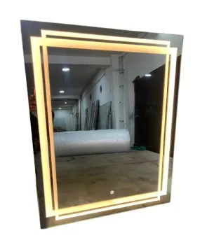 LAXMI Glass Shop Wall Mounted Led Touch Sensor Mirror with Aluminum Frame | LED Illuminated Modern Vanity Rectangle Mirror for Bathroom, Bedroom & Makeup Room (24inch x 24inch) Model-1