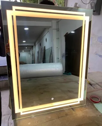 LAXMI Glass Shop Wall Mounted Led Touch Sensor Mirror with Aluminum Frame | LED Illuminated Modern Vanity Rectangle Mirror for Bathroom, Bedroom & Makeup Room (24inch x 24inch) Model-1