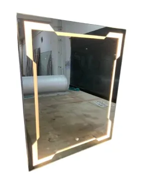 LAXMI Glass Shop Wall Mounted Led Touch Sensor Mirror with Aluminum Frame | LED Illuminated Modern Vanity Rectangle Mirror for Bathroom, Bedroom & Makeup Room (24inch x 24inch) Model-2