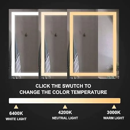 LAXMI Glass Shop Wall Mounted Led Touch Sensor Mirror with Aluminum Frame | LED Illuminated Modern Vanity Rectangle Mirror for Bathroom, Bedroom & Makeup Room (24inch x 24inch) Model-2