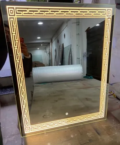 LAXMI Glass Shop Wall Mounted Led Touch Sensor Mirror with Aluminum Frame | LED Illuminated Modern Vanity Rectangle Mirror for Bathroom, Bedroom & Makeup Room (24inch x 24inch) Model-3