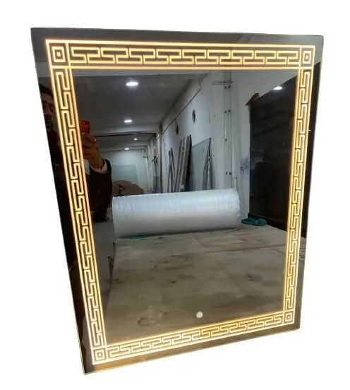 LAXMI Glass Shop Wall Mounted Led Touch Sensor Mirror with Aluminum Frame | LED Illuminated Modern Vanity Rectangle Mirror for Bathroom, Bedroom & Makeup Room (24inch x 24inch) Model-3