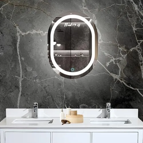 LED Bathroom Mirror, 24"x18" Capsule Oval Metal Framed Vanity Mirror, Wall Mirror with 3-Color Adjustable Warm/Natural/White Light, 6000k-3000k CT, (Black Capsule)