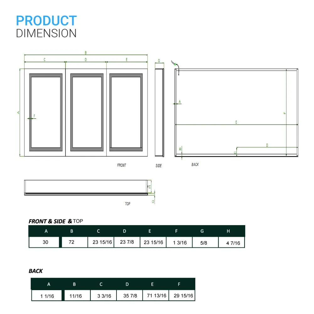 LED Lighted Bathroom Mirror Medicine Cabinet, Single Sided Vanity Mirror, On/Off Switch, Wall Mounted Makeup Mirror with Light