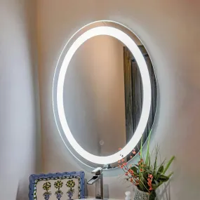 LED Mirror Glass Bathroom Wall with 3 in 1 Color LED's (White, Warm, Warm White) (Oval,Unframed)