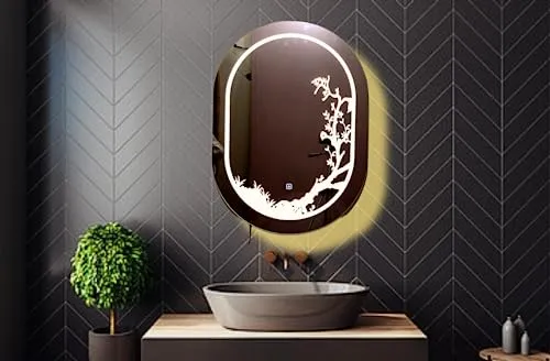 LED Oval Shaped Mirror, LED Illuminated Modern Vanity Mirror with Touch Sensor, Wall Mounted Mirror for Bathroom, Bedroom & Makeup Room (White - 24 * 30)