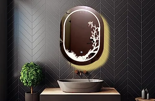 LED Oval Shaped Mirror, LED Illuminated Modern Vanity Mirror with Touch Sensor, Wall Mounted Mirror for Bathroom, Bedroom & Makeup Room (White - 24 * 30)