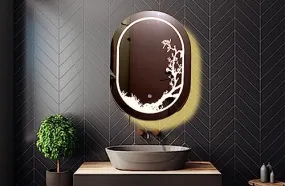 LED Oval Shaped Mirror, LED Illuminated Modern Vanity Mirror with Touch Sensor, Wall Mounted Mirror for Bathroom, Bedroom & Makeup Room (White - 24 * 30)