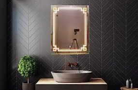 LED Rectangular Mirrors Warm White Led Mirror Wall Mounted Mirror with Touch Sensor, Wall Mounted Mirror for Bathroom, Bedroom & Makeup Room, Hall. (Blue - 18 * 24)