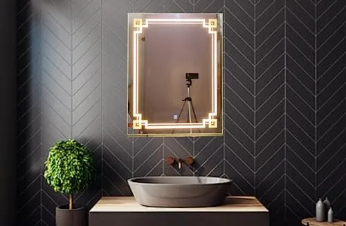 LED Rectangular Mirrors Warm White Led Mirror Wall Mounted Mirror with Touch Sensor, Wall Mounted Mirror for Bathroom, Bedroom & Makeup Room, Hall. (Blue - 18 * 24)