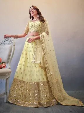 Light Cream Wedding Lehenga Choli with Mirror Work