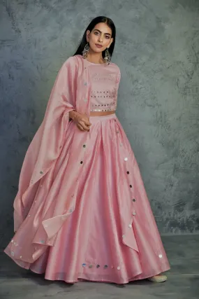 Light Pink Crop-top Wrap Lehenga - Set of 3