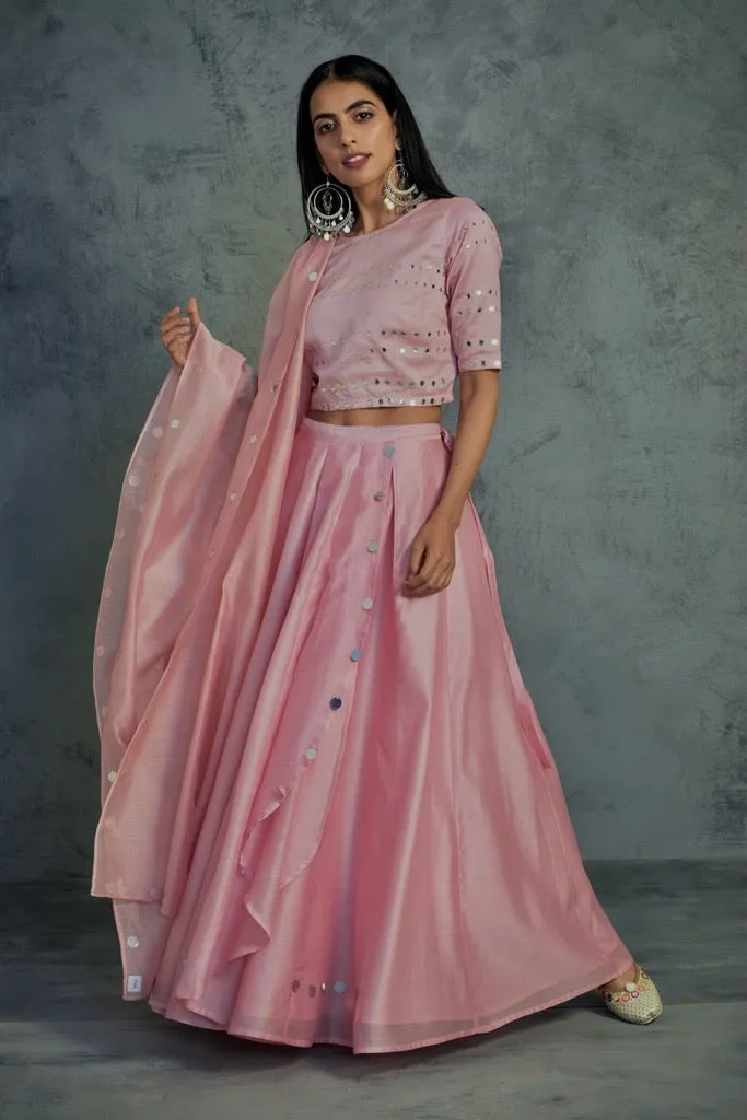 Light Pink Crop-top Wrap Lehenga - Set of 3