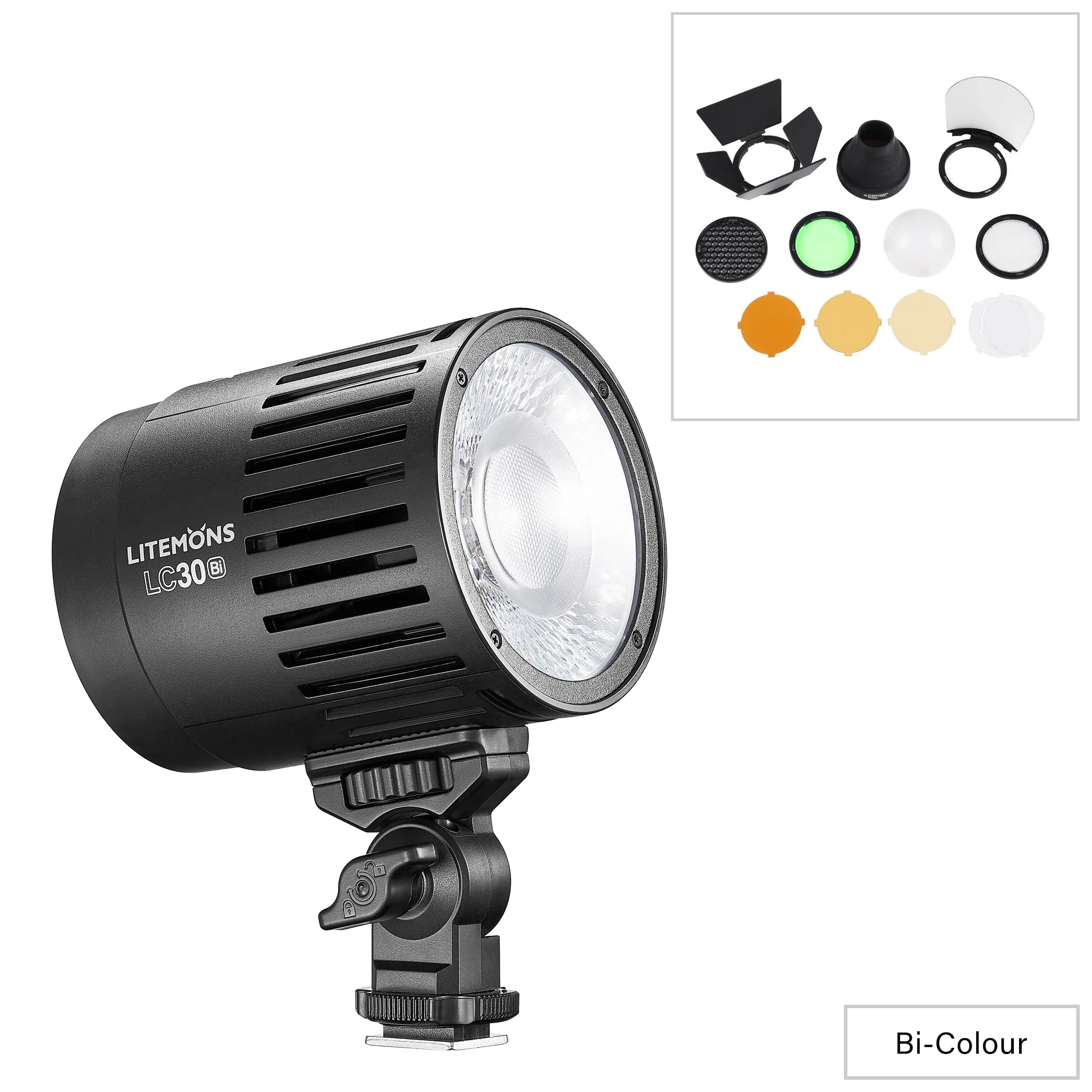 Litemons LC30Bi Tabletop Bi-Colour LED Light with Round Head Accessory Kit