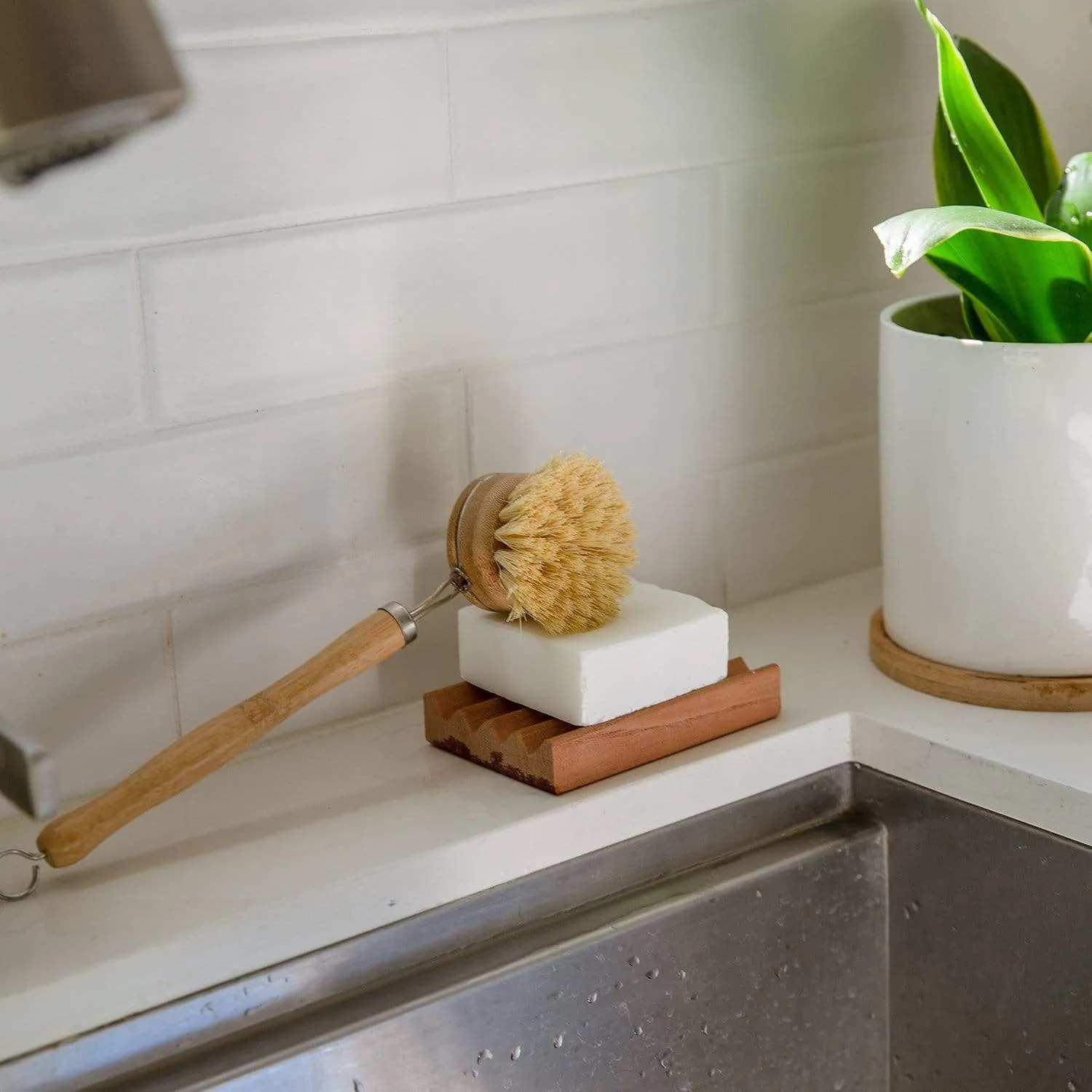 Long Handle Dish Brush - Agave Dish Brush, Replaceable Heads