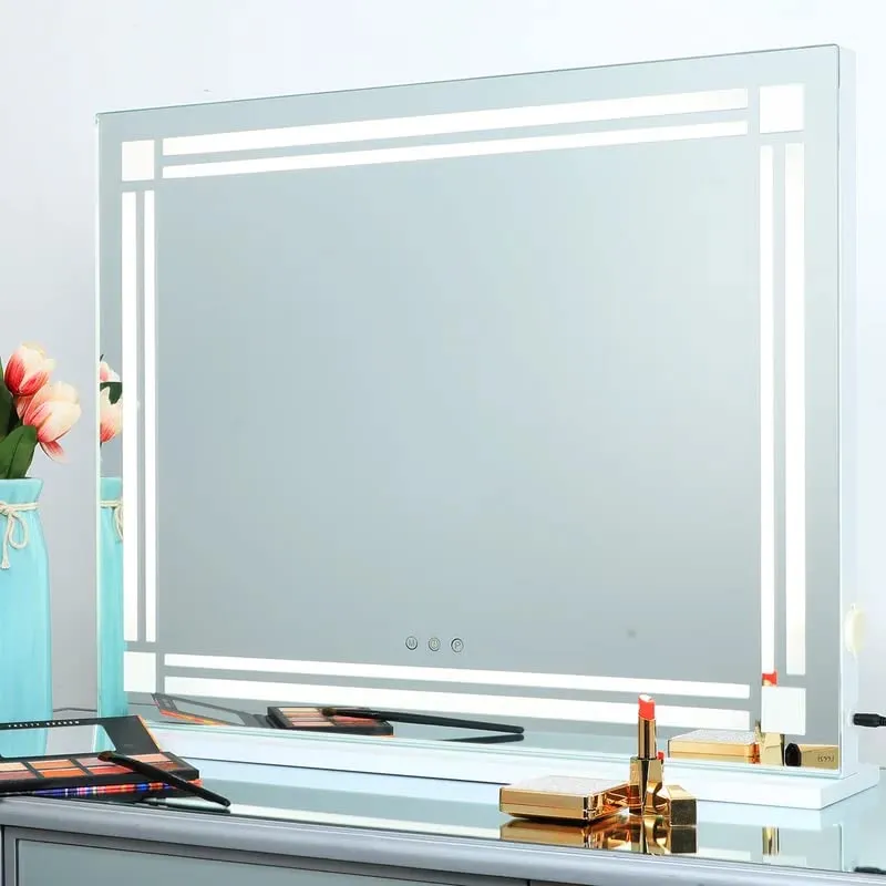 MALLIK DESIGN Led Mirror Wall Mounted Bathroom Mirrors Front Lighted Rectangle Vanity Office Makeup LED Light Mirror with Sensor & Adjustable Lights
