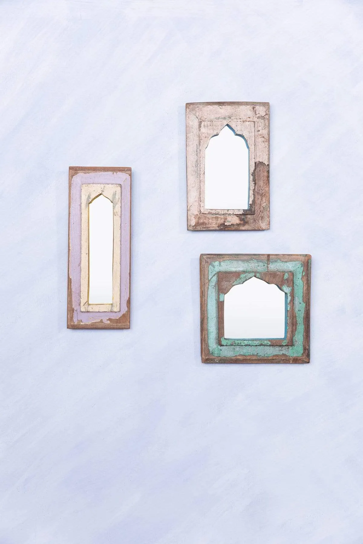 Mehrab Aqua Sky Blue Decorative Mirror (Set Of 2)