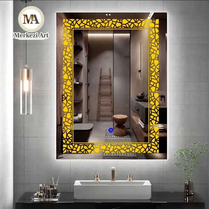 MERKEZI ART MA19 LED Light Mirror for Wall, Bathroom, Bedroom, Living Room, Makeup Room, 3 in 1 Color Light Wall Mirror (18 x 24 Inch)