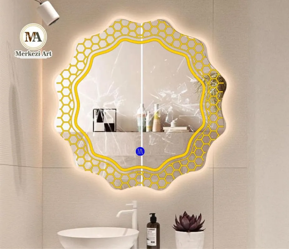MERKEZI ART MC25 LED Light Mirror for Wall, Bathroom, Bedroom, Living Room, Makeup Room, 3 in 1 Color Light Wall Mirror (24 x 24 Inch)