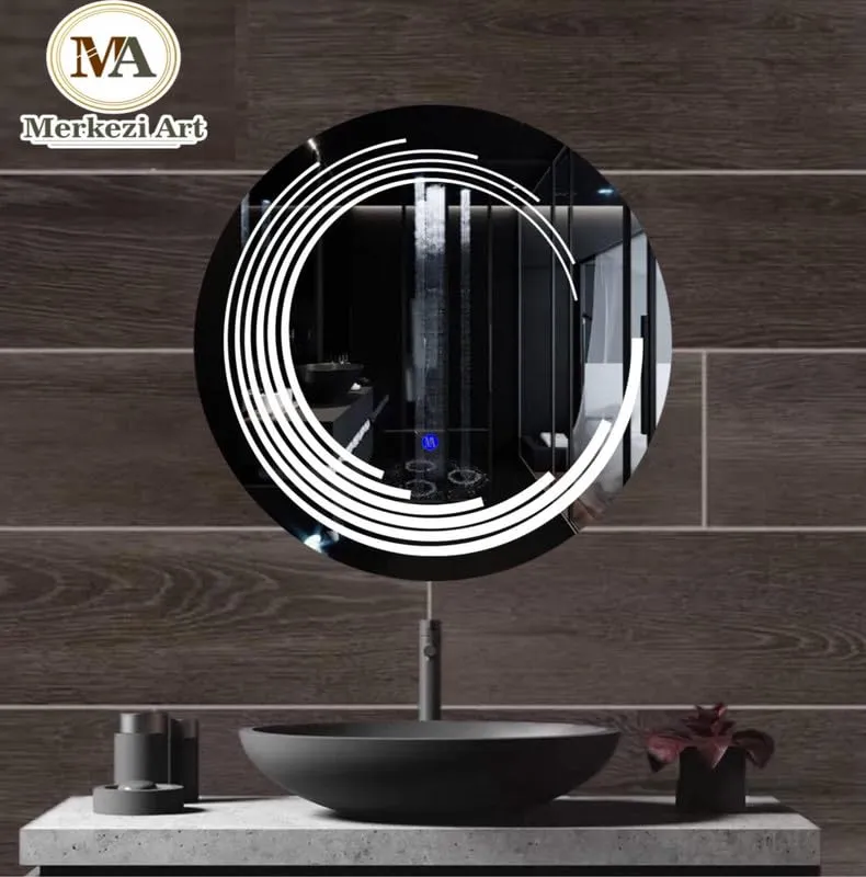 MERKEZI ART MC32 LED Light Mirror for Wall, Bathroom, Bedroom, Living Room, Makeup Room, 3 in 1 Color Light Wall Mirror (24 x 24 Inch)