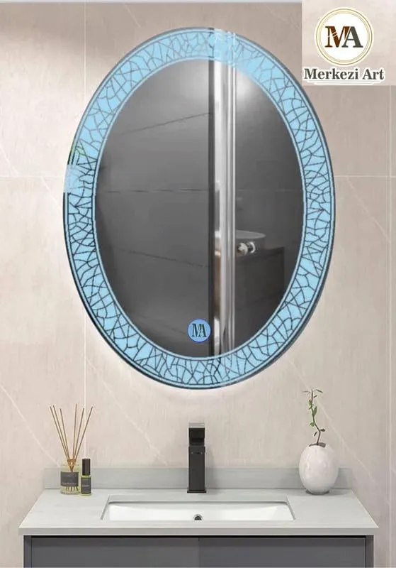 MERKEZI ART Oval Shape Inbuild Led Lights Decorative Wall Mirror for Bathroom, Living Room, Bedroom, Vanity Mirrors, Makeup 24 x 18 Inch (MB02)