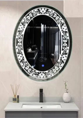 MERKEZI ART Oval Shape Inbuild Led Lights Decorative Wall Mirror for Bathroom, Living Room, Bedroom, Vanity Mirrors, Makeup 24 x 18 Inch (MB03)