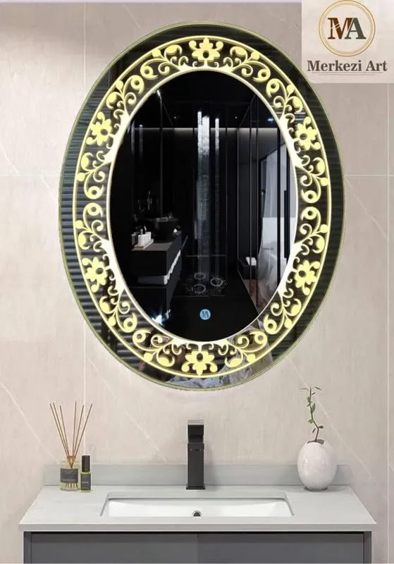 MERKEZI ART Oval Shape Inbuild Led Lights Decorative Wall Mirror for Bathroom, Living Room, Bedroom, Vanity Mirrors, Makeup 24 x 18 Inch (MB03)