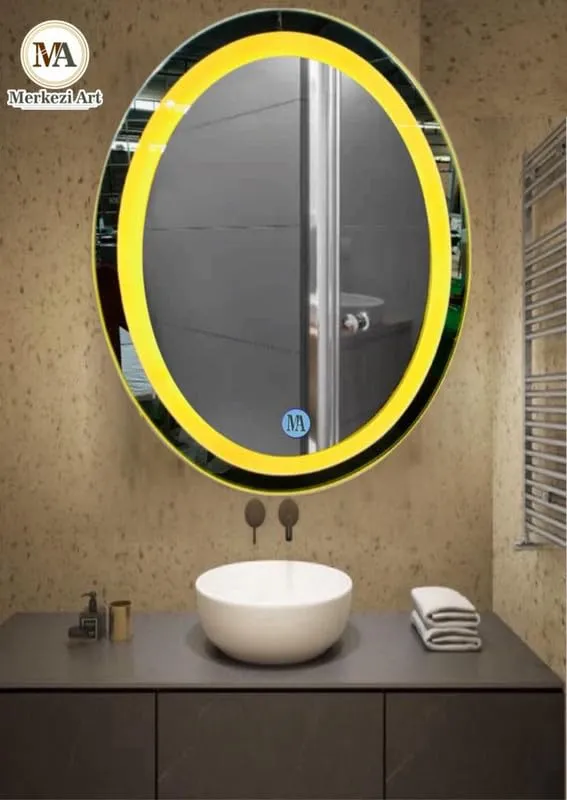 MERKEZI ART Oval Shape Inbuild Led Lights Decorative Wall Mirror for Bathroom, Living Room, Bedroom, Vanity Mirrors, Makeup 24 x 18 Inch (MB05)