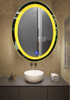 MERKEZI ART Oval Shape Inbuild Led Lights Decorative Wall Mirror for Bathroom, Living Room, Bedroom, Vanity Mirrors, Makeup 24 x 18 Inch (MB05)