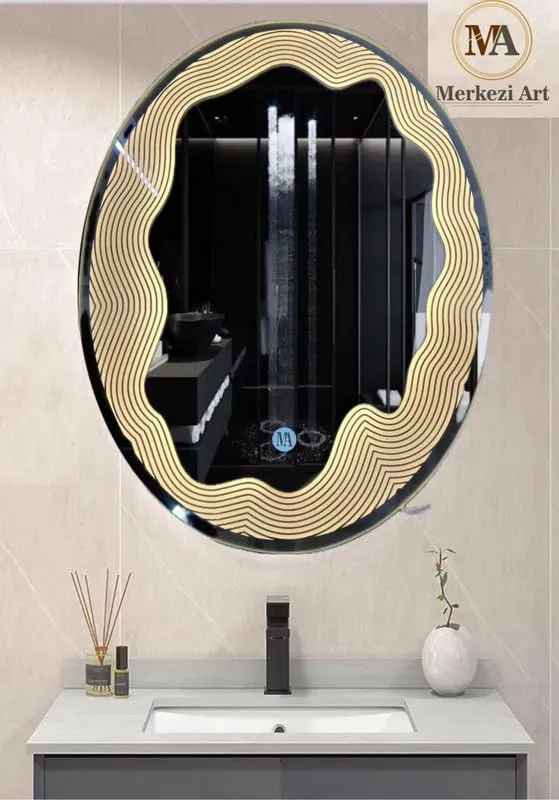 MERKEZI ART Oval Shape Inbuild Led Lights Decorative Wall Mirror for Bathroom, Living Room, Bedroom, Vanity Mirrors, Makeup 24 x 18 Inch (MB06)