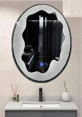 MERKEZI ART Oval Shape Inbuild Led Lights Decorative Wall Mirror for Bathroom, Living Room, Bedroom, Vanity Mirrors, Makeup 24 x 18 Inch (MB06)