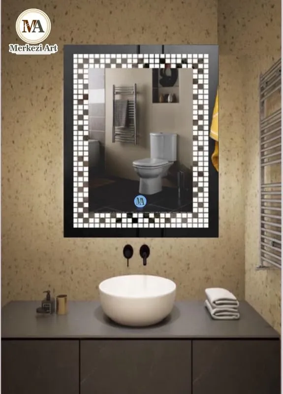 MERKEZI ART Rectangle Shape Inbuild Led Lights Decorative Wall Mirror for Bathroom, Living Room, Bedroom, Vanity Mirrors, Makeup 24 x 18 Inch (MA04)