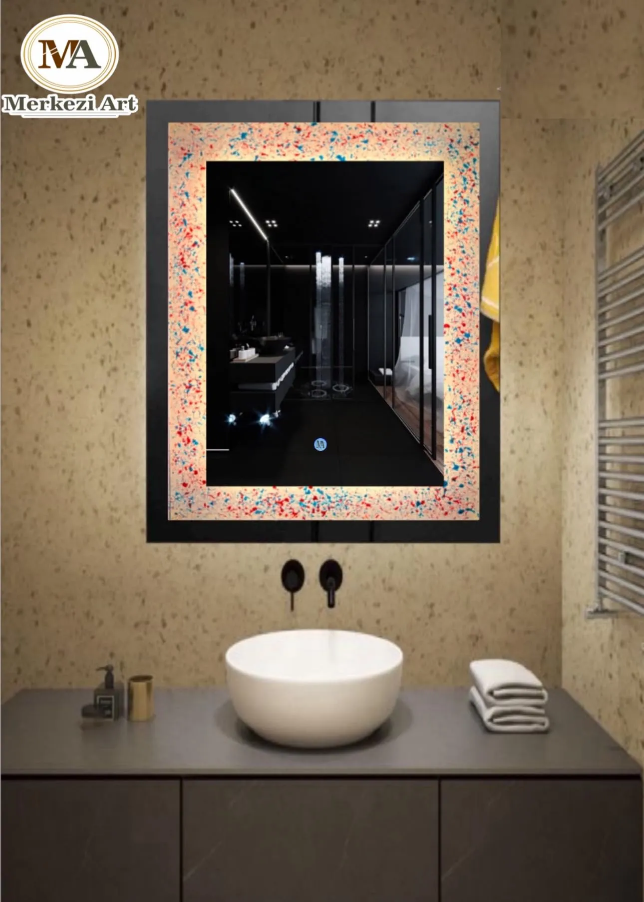 MERKEZI ART Rectangular Shape Inbuild Led Lights Decorative Glass Wall Mirror For Bathroom, Living Room, Bedroom, Vanity Mirrors, Makeup 24 X 18 Inch (Ma01)
