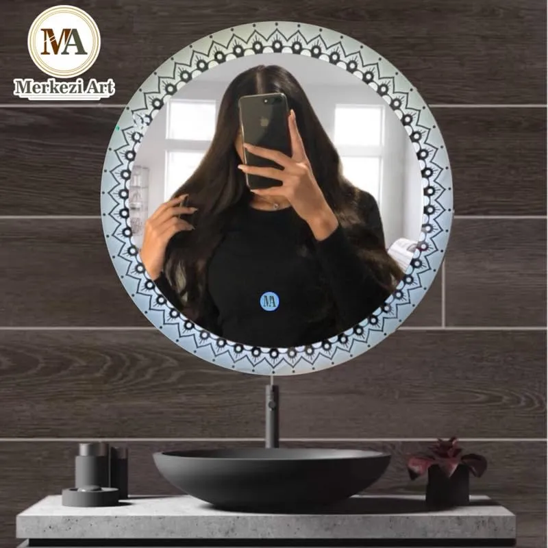 MERKEZI ART Round Shape Inbuild Led Lights Decorative Wall Mirror for Bathroom, Living Room, Bedroom, Vanity Mirrors, Makeup 24 x 24 Inch (MC01)