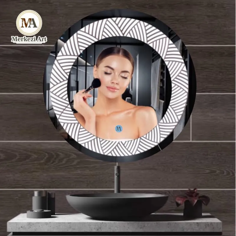 MERKEZI ART Round Shape Inbuild Led Lights Decorative Wall Mirror for Bathroom, Living Room, Bedroom, Vanity Mirrors, Makeup 24 x 24 Inch (MC02)