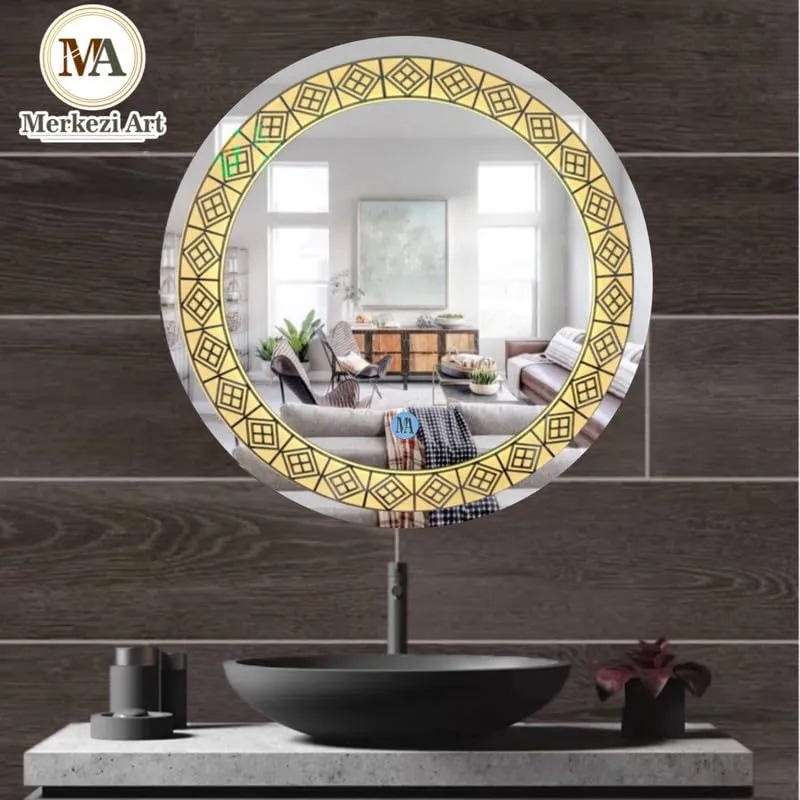 MERKEZI ART Round Shape Inbuild Led Lights Decorative Wall Mirror for Bathroom, Living Room, Bedroom, Vanity Mirrors, Makeup 24 x 24 Inch (MC04)