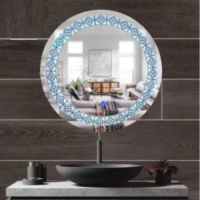 MERKEZI ART Round Shape Inbuild Led Lights Decorative Wall Mirror for Bathroom, Living Room, Bedroom, Vanity Mirrors, Makeup 24 x 24 Inch (MC04)