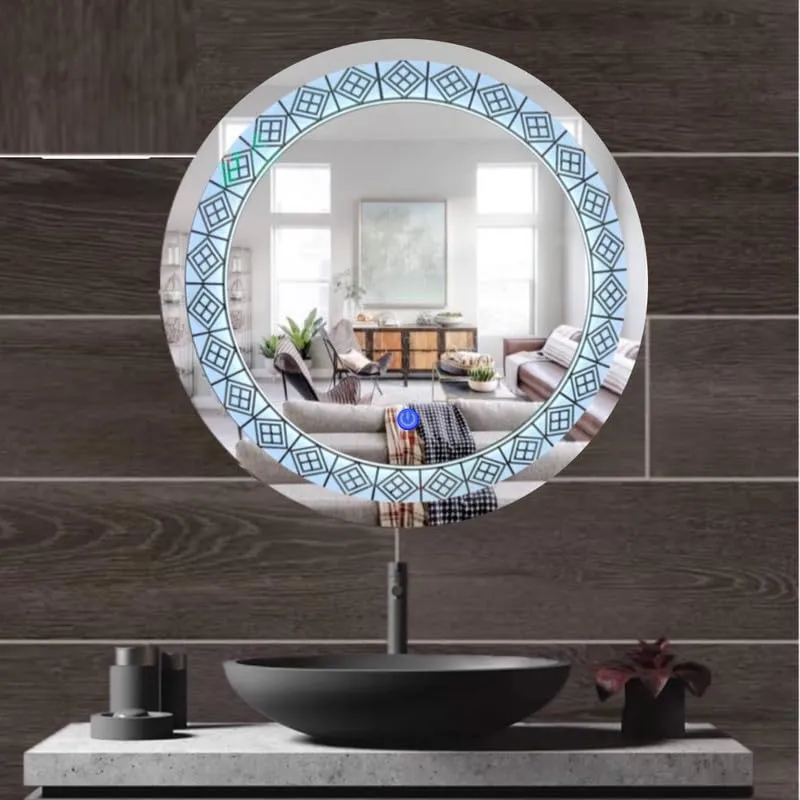 MERKEZI ART Round Shape Inbuild Led Lights Decorative Wall Mirror for Bathroom, Living Room, Bedroom, Vanity Mirrors, Makeup 24 x 24 Inch (MC04)