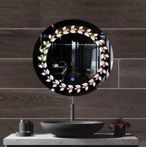 MERKEZI ART Round Shape Inbuild Led Lights Decorative Wall Mirror for Bathroom, Living Room, Bedroom, Vanity Mirrors, Makeup 24 x 24 Inch (MC05)