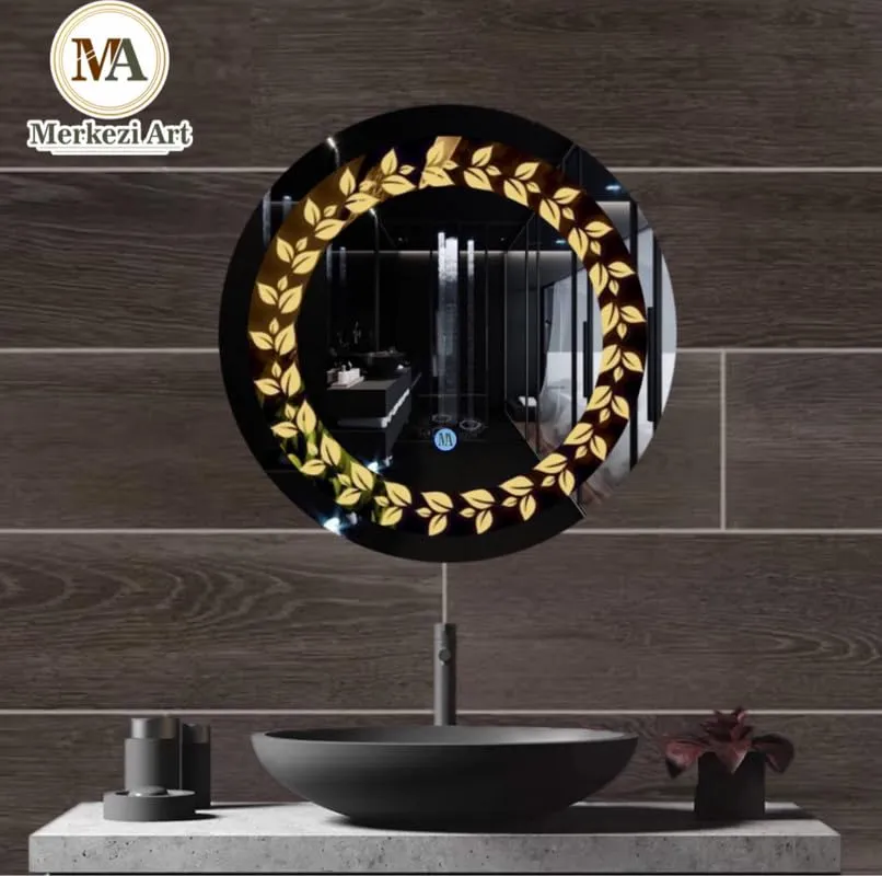 MERKEZI ART Round Shape Inbuild Led Lights Decorative Wall Mirror for Bathroom, Living Room, Bedroom, Vanity Mirrors, Makeup 24 x 24 Inch (MC05)
