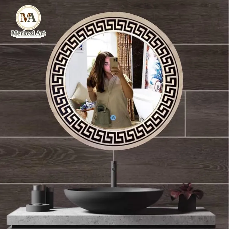 MERKEZI ART Round Shape Inbuild Led Lights Decorative Wall Mirror for Bathroom, Living Room, Bedroom, Vanity Mirrors, Makeup 24 x 24 Inch (MC06)