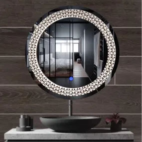 MERKEZI ART Round Shape Inbuild Led Lights Decorative Wall Mirror for Bathroom, Living Room, Bedroom, Vanity Mirrors, Makeup 24 x 24 Inch (MC09)