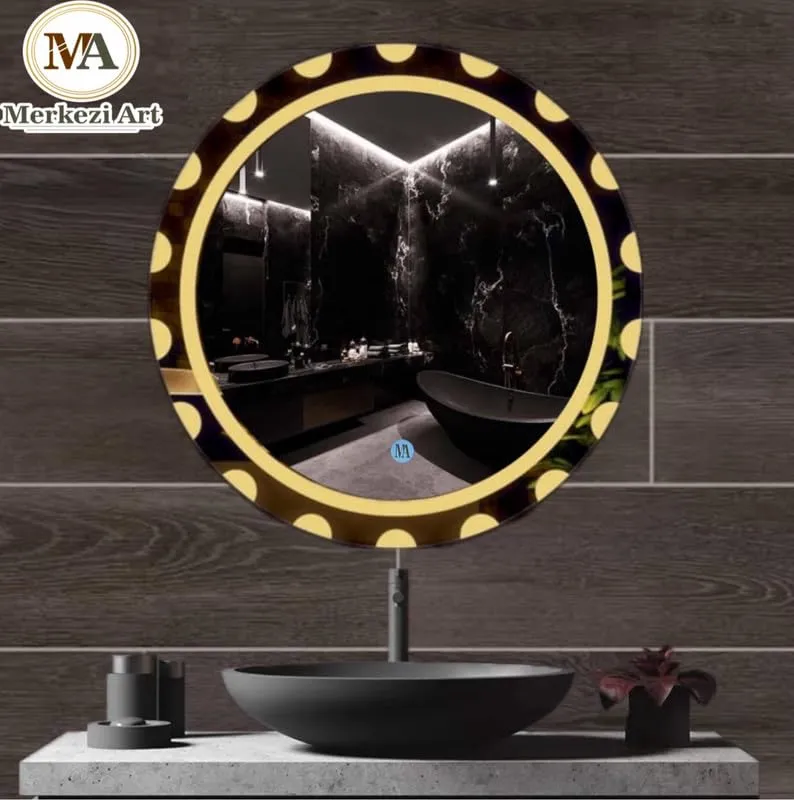MERKEZI ART Round Shape Inbuild Led Lights Decorative Wall Mirror for Bathroom, Living Room, Bedroom, Vanity Mirrors, Makeup 24 x 24 Inch (MC12)