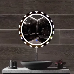 MERKEZI ART Round Shape Inbuild Led Lights Decorative Wall Mirror for Bathroom, Living Room, Bedroom, Vanity Mirrors, Makeup 24 x 24 Inch (MC12)