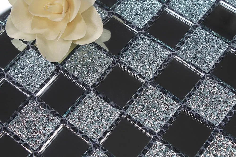 Mirror Glass Mosaic Tiles Sticker 3D Stickers for Bathroom & Kitchen, 132 Pieces Tile Stickers Waterproof Wall Sticker, Self Adhesive Tile Stickers for Living Decor 28 x 28 cm (Chex Mirror_ 2 PC)