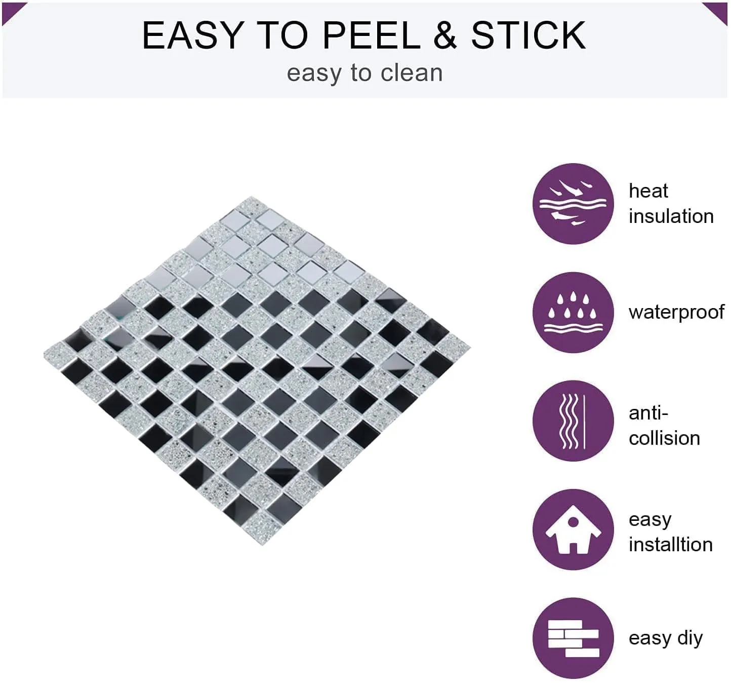 Mirror Glass Mosaic Tiles Sticker 3D Stickers for Bathroom & Kitchen, 132 Pieces Tile Stickers Waterproof Wall Sticker, Self Adhesive Tile Stickers for Living Decor 28 x 28 cm (Chex Mirror_ 2 PC)